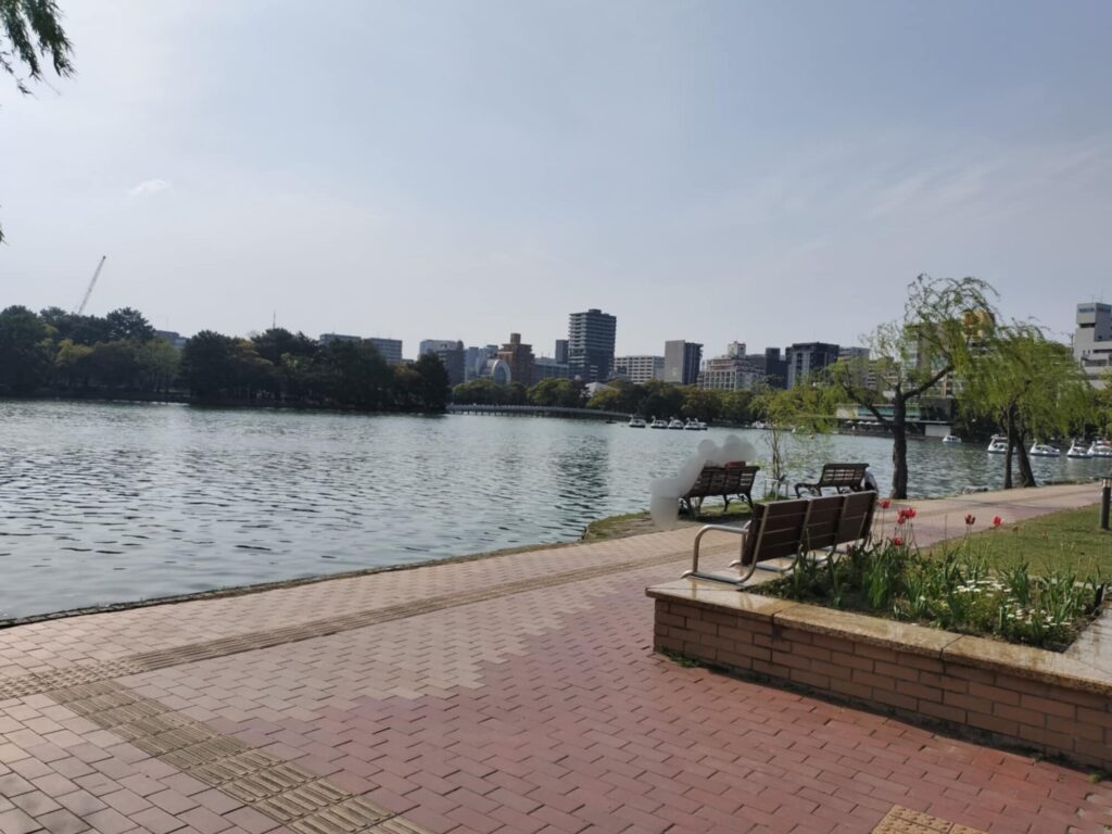 福岡市大濠公園の中央に広がる池と自然豊かな景観